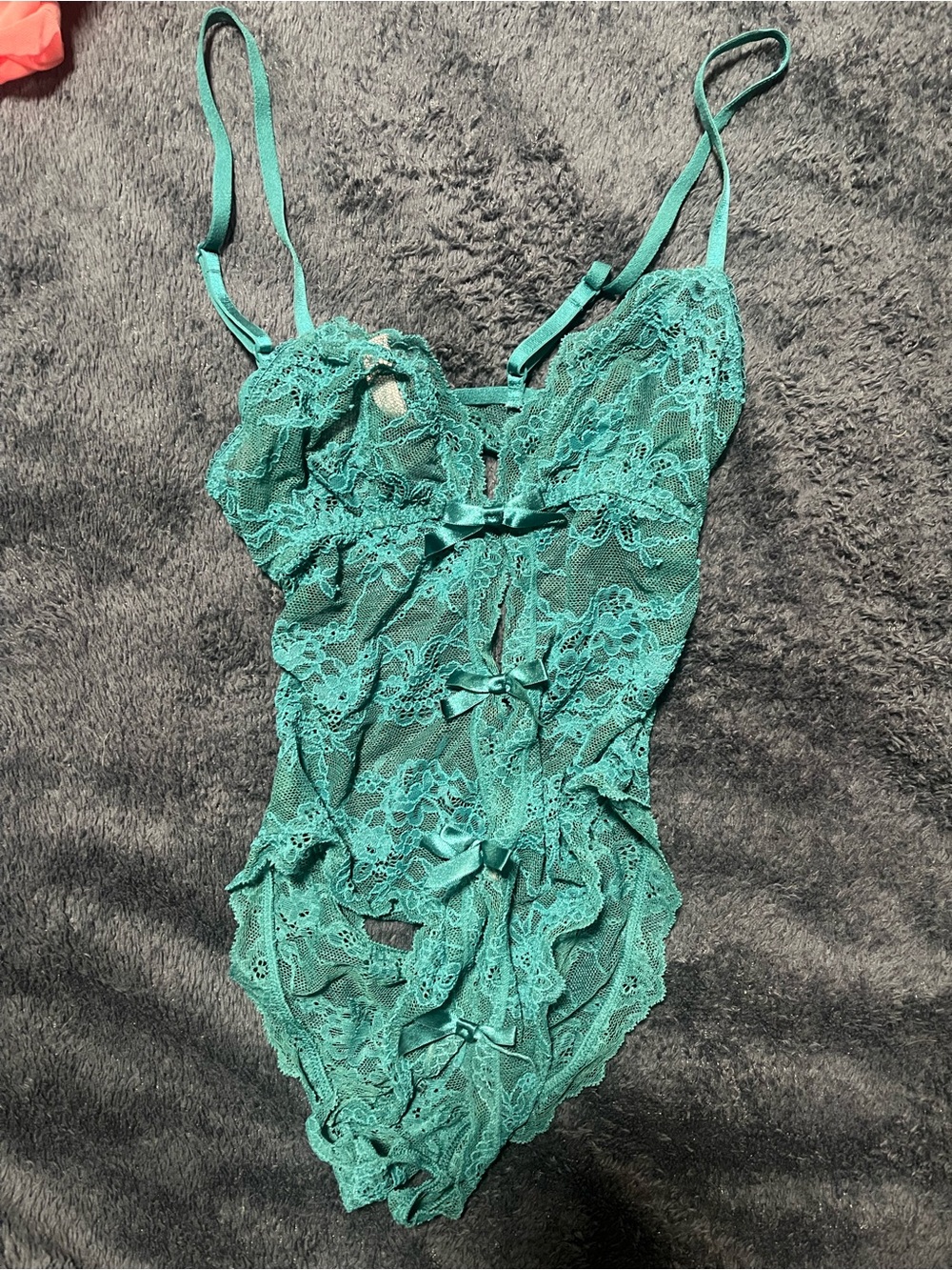 Victoria's Secret Teal Lace Bow-Front Sheer Bodysuit